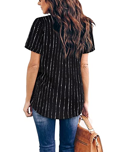 Timeson Blouses For Women Fashion 2022,Women's Work Tops And Blouses For Office Short Sleeve Tunics Tops For Leggings Casual V Neck Professional Sheer Summer Silk Black Stripe Large #TOP1