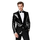Men's Sequins Suit Shiny Jacket Sparkly Blazer Glitter Clothes Party Tuxedo Prom Festival Costume(Z3004BK,XL)