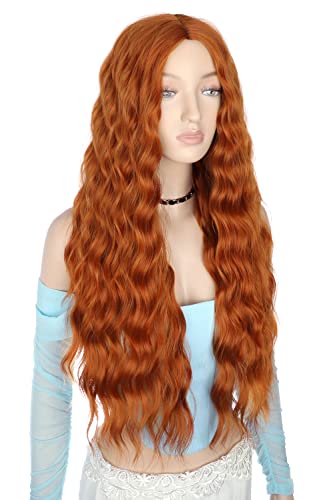 PORSMEER Long Wavy Middle Part Fluffy Curly Copper Wig - Natural Looking Synthetic Heat Resistant Fiber Wigs for Daily Party Use - Image 4