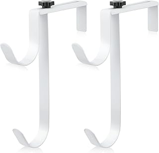 SAVITA 2pcs Double Pool Pole Hooks, Adjustable Thickened Panel Pool Fence Equipment Hooks Metal Hangers Holder for Hanging Tool for Wall, Skimmers, Vacuum Hose Swimming Pool Accessories (White)
