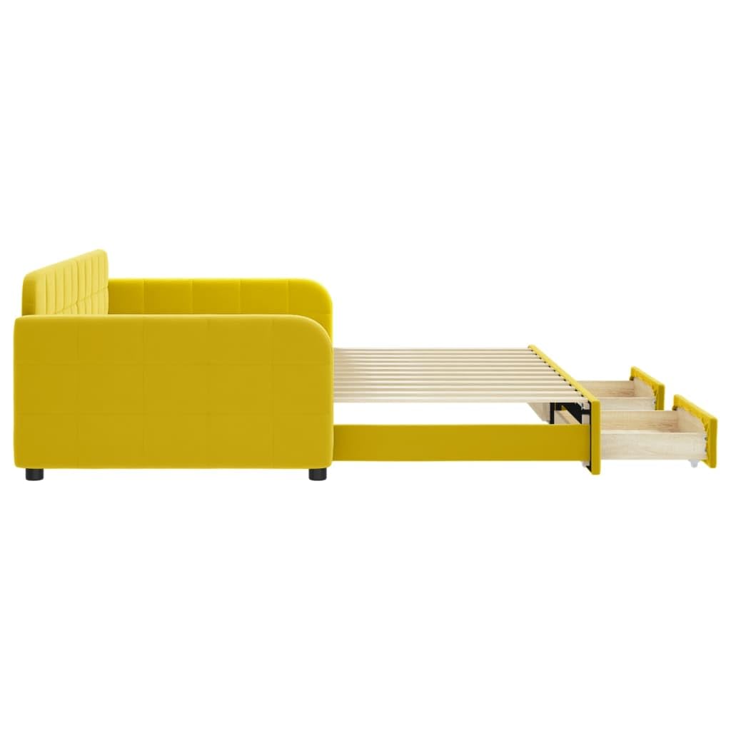 Sofa rozkładana 2 w 1 z łóżkiem gniazdowym i szufladami, podwójna aksamitna sofa, drewniana i metalowa konstrukcja, do salonu z schowkiem