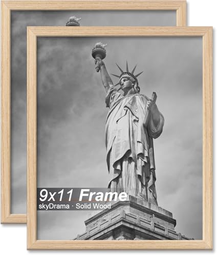 skyDrama Natural Solid Wood 9x11 Picture Frame, Display 9 x 11 Inch Picture Poster Photo, Vertical & Horizontal Wall Hanging - 2 Pack/Natural/9'x11'