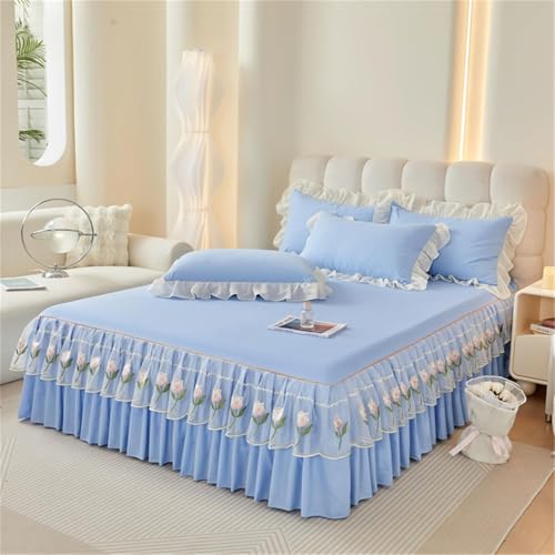 Jupe de lit kaki 200x220 avec drap-housse plissé tulipe moderne matelassé