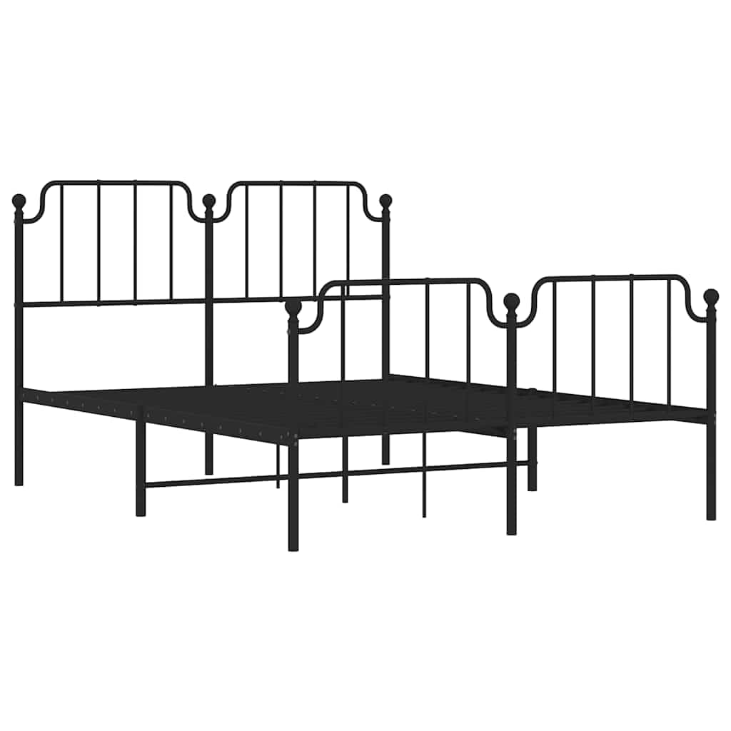Black Metal Bed Frame 135x190cm with Slats and Underbed Storage | Heavy-duty steel platform requires no box spring, offering stable support for bedrooms and guest rooms.