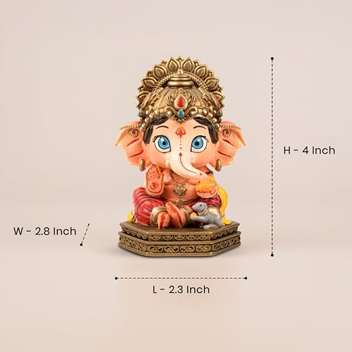 Image of Artarium Bal Ganesha Idol Resin Murti Lord Ganesha Statue Handcrafted Vinayaka Idol for Car Dashboard Home Mandir Office Desk Spiritual Decor Gift (Cute Bal Ganesha Idol - Multicolor)