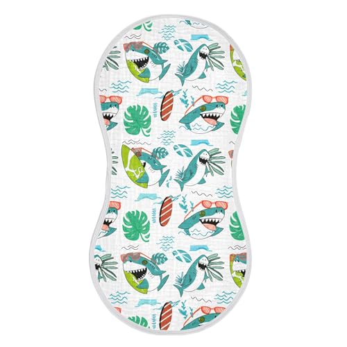 xigua Playful Sharks Muslin Baby Burp Cloths Set of 1, Super Soft & Absorbent Burping Rags, Cotton Burp Clothes Shower Gift for Newborn, Baby Girls and Boys