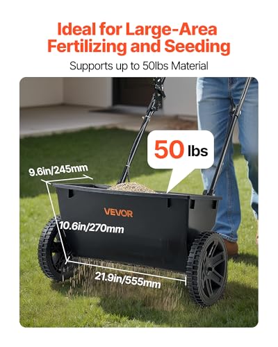 Image of VEVOR Broadcast Spreader, 50LBS Capacity, Drop Spreader with Hopper Grate, 18 in Spreading Width & 30 Settings, 10 in All Terrain Tires, Garden & Lawn Spreaders for Seed, Fertilizer