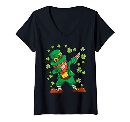 Mujer Dabbing Leprechaun St Patricks Day Lucky Clover Kids Boys Camiseta Cuello V