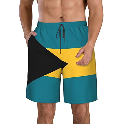 Bahamas Flag Men's Swim Trunks Quick Dry with Mesh Lining Beach Shorts Bathing Suit Swimwear Medium