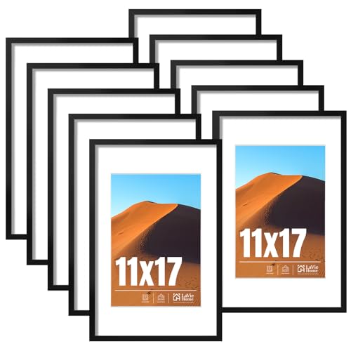 Image of LaVie Home 11x17 Picture Frame Black Set of 10, Display 8x12 with Mat or 11 x 17 Without Mat Picture, Photo Frame Collage for Wall Gallery or Table Deco, Hanging or Tabletop Display