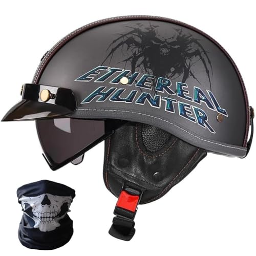 SYEBVTQ Retro Medio Casco Motocicleta Alemán Estilo Jet Casco ECE Homologado Scooter, Ciclomotor Casco Abierto Moto Mujer Y Hombre con Hebilla Liberación Rápida Half Shell Casco