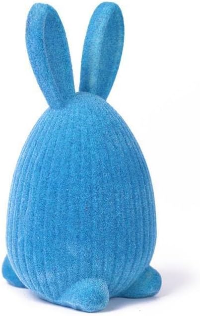 Egg-Shaped Flocked Bunny Figurine - Cute Easter Gift, Soft Faux Fur Decor, Handmade Animal Ornament for Home & Party - Blue