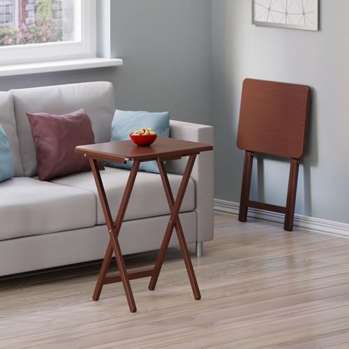 Image of Winsome Alex Set of 2 Foldable Snack Tables, Walnut | Easy to Store Small Portable Fold Up Table Set for Kitchen, Living Room TV Dining, Crafts, Puzzles, Work From Home