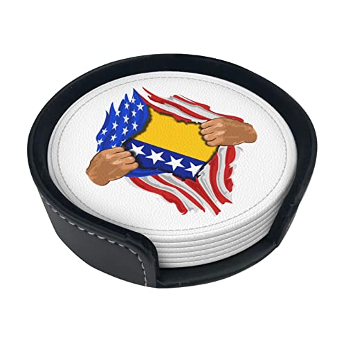 Bosnie-Herzégovine Blood Inside Me sous-Verre Rond en Cuir Anti-Taches et Anti-brûlure Protégez Le Bureau 6 pièces 4in