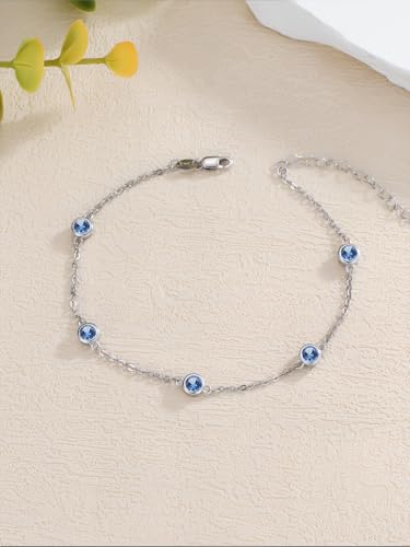 Image of Dorunmo Heart Birthstone Bracelets 925 Sterling Silver Round Birthstone Anklet for Women Birthday Jewelry Gifts for Girlfriend Wife Mother Her