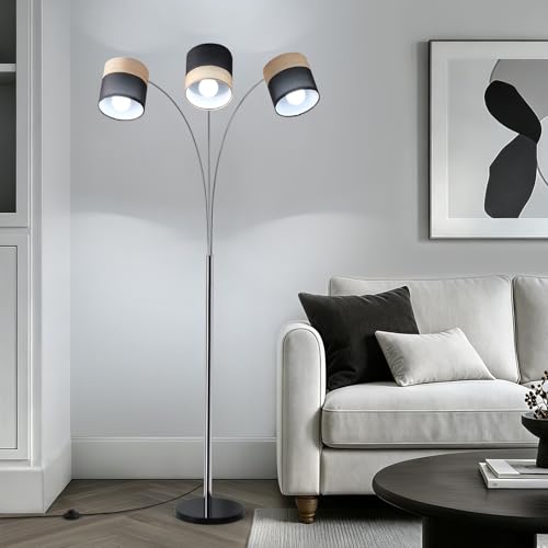 Image of Floor Lamps for Living Room, Brushed Nickel Arc Floor Lamp, 3 Light Tall Floor Lights Living Room, 71 inch Mid Century Tree Floor Lamp for Bedroom, Office(Bulb not Included)
