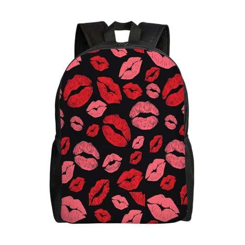 Red Valentines Lips Backpack Simple Leisure Travel Backpack Outgoing Daypack 16 inch
