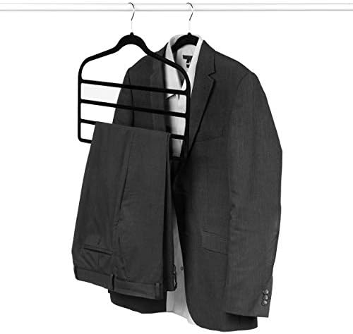 Beldray LA063779BLKEU Velvet 4-Tier Trouser Hangers, 45 cm/18", Non Slip, 360° Silver Swivel Head, 3 Pack, Black