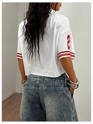 Image of RoseSeek Women's Lace Mesh Jersy Shirts V Neck Off Shoulder Crop Tops Tee