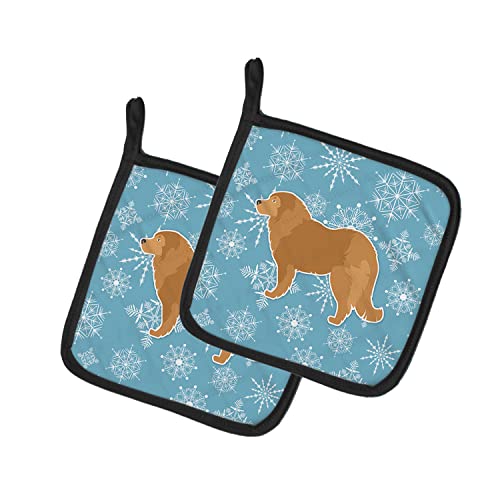 Caroline's Treasures BB3525PTHD Winter Snowflake Caucasian Shepherd Dog Pair of Pot Holders Kitchen Heat Resistant Pot Holders Sets Oven Hot Pads for Cooking Baking BBQ, 7 1/2 x 7 1/2