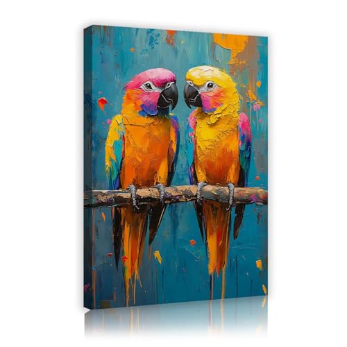UIRINGART Acuarela Graffiti Animal Lienzo Arte Pared Coloridos Loros Impresión Decoración Pared para Sala Estar Dormitorio Obra Arte Moderna Póster 80x120cm Marco interior