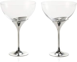 Royal Selangor Pewter Coupe Glass Pair - Domaine Collection Champagne Glasses Set of 2 Pieces Clear Elegant Cocktail Coupette Gift Box for Martini