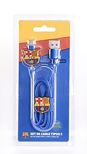 FRIENDLY LICENSE Set Cable Tipo C- Incluye Cable USB, Organizador y Protector- Producto Oficial del FC Barcelona