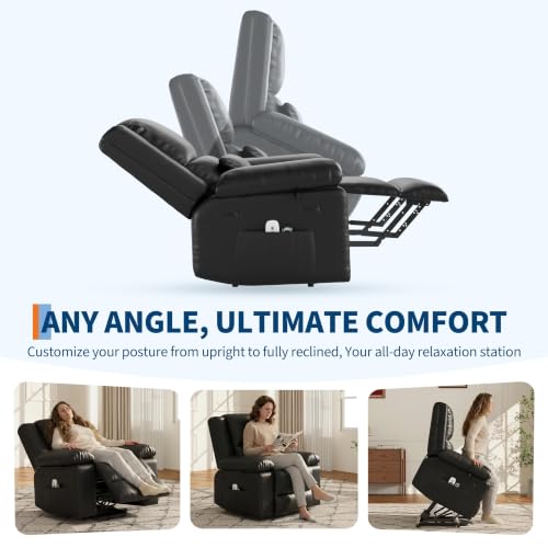 Image of Garvee Power Lift Recliner Chair - Heat and Massage, PU Leather Electric Lift Recliner for Elderly & Mobility Impaired, Reclining Sofa with Side Pocket, Soft Pillow for Living Room