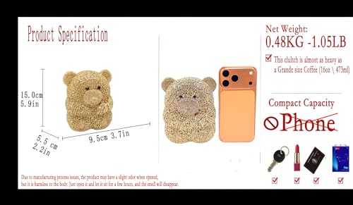 Image of Boutique De FGG Bear Evening Bags and clutches for Women Formal Crystal Clutch Purse Party Animal Rhinestone Handbags,Mini