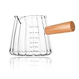 Espresso Measuring Cup 6 Oz, Espresso Glass Cups with Wood Handle, Milk Frothing Cup, Espresso Cup for Coffee, Milk, Tea or Maple Syrup Serving