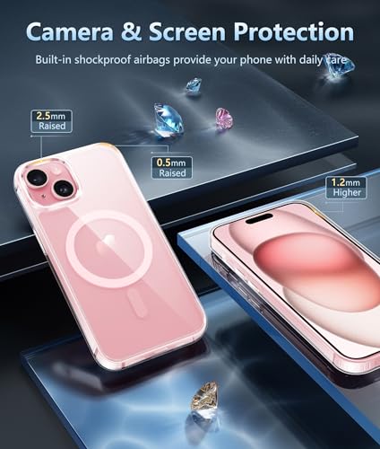 Image of FNTCASE for iPhone 15 Plus Case: Clear Magnetic Phone Cases Compatible with Magsafe Slim Anti Yellowing Military Grade Drop Protection Rugged Protective Transparent Cell Phone Cover (C-A Pink)