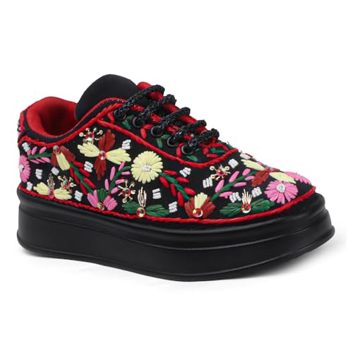 Image of Vendoz Women Hand Embroidery Wedding Party Bridal Floral High Heel Sneakers I Cushioned Insole I Comfortable Wear Wedge Shoes I for Ladies and Girls
