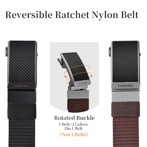 VANNANBA Mens Reversible Ratchet Nylon Belt-Durable & Stylish for Casual,Work & Outdoor-Black/Brown,1.38" Width4