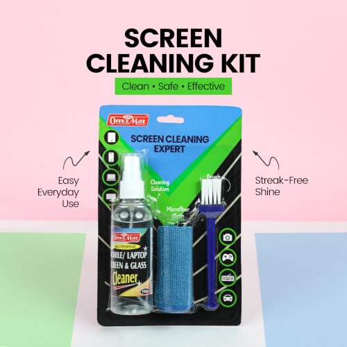 Image of Soni Officemate 3-in-1 Screen Cleaning Kit | 100ml Laptop Cleaner Spray + Microfiber Cloth + Brush | Screen Cleaner for Laptop, Mobile, Monitor, TV, LCD, LED, PC | Prevents Static Electricity | Screen Cleaner for Laptop, Mobile, Monitor, TV, LCD, LED, PC | Prevents Static Electricity