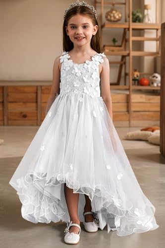 Tulle Flower Girl Dresses for Wedding 3D Lace Bridesmaid First Communion Dress Princess Pageant Party Gown with Bow4