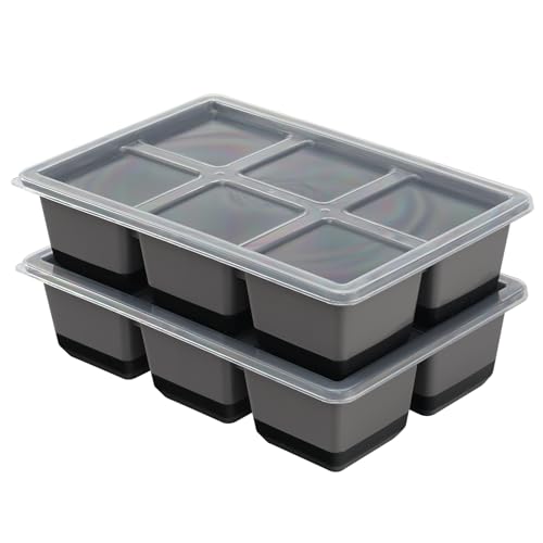 Eiswürfelform Silikon Groß 2er-Pack XXL Eiswürfelbehälter mit Deckel für 6cm Eiswürfel Eiswürfel Silikonform Ice Cube Tray für Whisky Cocktail (Schwarz)