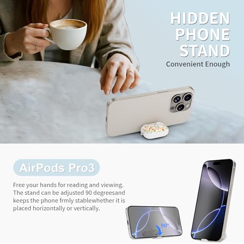 Image of for AirPods Pro 3 Case with Lock & Phone Stand,Cute Floral Pattern Style | PC & TPU Dual Layer Protective Cover with Keychain & Cleaner Pen for Apple AirPod Pro 3rd Generation Women (Daisy)