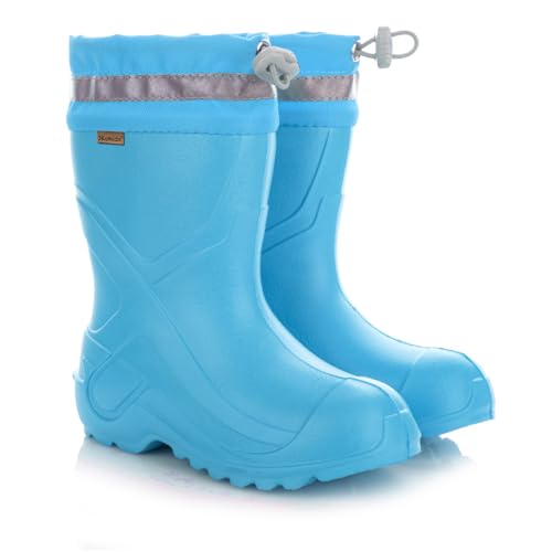3Kamido GoCamp Botas de agua para niños - cómodas y ligeras hechas de material EVA, con un forro de fieltro cálido y extraíble, con cuello con cordón, con cinta reflectante 3M, para niños y niñas