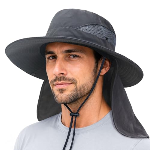 Image of PFFY Sun Bucket Hats for Men Women Fishing Hat Wide Brim Hat with Neck Flap