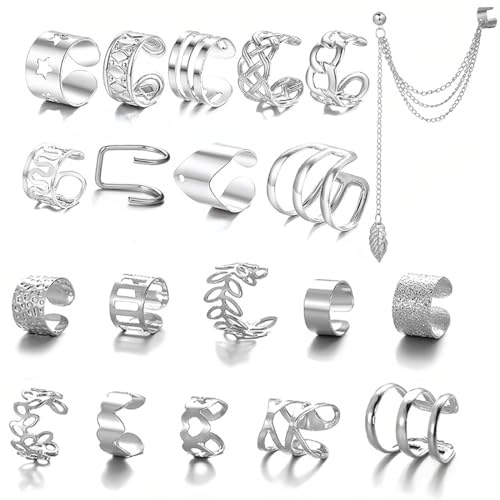 WOZNU 20 peças brincos de cartilagem de aço inoxidável não perfurados jóias Ear Cuff hélice folhas de mulheres para meninas adolescentes de moda presentes para meninas adolescentes
