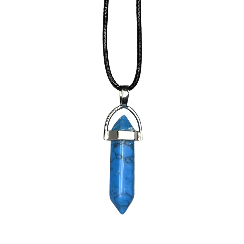 VIE Double Point Pencil Pendant, Black String, Turquoise (Dyed Howlite)
