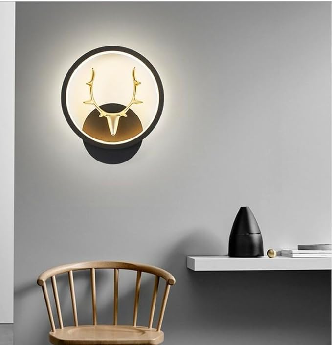 Image of Polyvinyl Chloride Deer Horn LED Wall Lamp for Living Room & Bedroom, Round Decorative Wall Light with 3 Color Lighting for Home Decor (Round A6 Horn LED WALL)