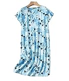 Nachthemd für Damen, bequem, einfach, Pyjama, Hunde, Bademantel, Nachthemd, Kurzarm, lässig, Übergröße, Blau L
