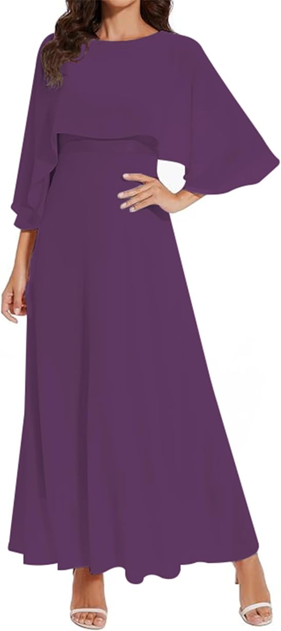 Wseyu Women's Mulberry Mother Of The Bride Dresses Short Sleeve Chiffon Formal Evening Prom Gown For Wedding Guest With Belt Cape Zm123 Uk22