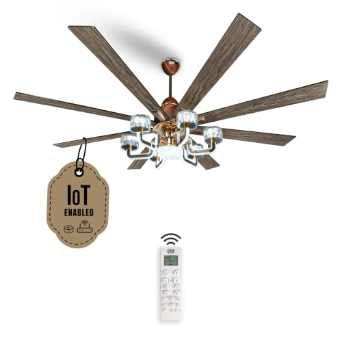 Image of KUHL Centauri 8 1800mm BLDC Ceiling Fan with Chandelier & Remote | 35W Power Saving (Upto 65%) | High Airflow & Low Noise | Smart IoT | Reverse Mode | Free Installation | 5Year Motor Warranty (Teak)