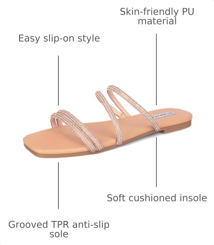 Image of STUNAHOME Women's Rhinestone Thong Flat Sandals Open Toe Slide Sandals with Square Toe Bling Strap