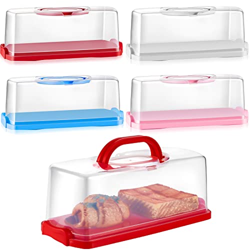 Tessco 4 Pieces Portable Bread Box With Clear Lid And Handle, Plastic Bread Keeper Rectangular Loaf Cake Containers For Carrying And Storing Loaf Bread Pastry Food Banana Pumpkin Bread, 4 Colors #TOP9
