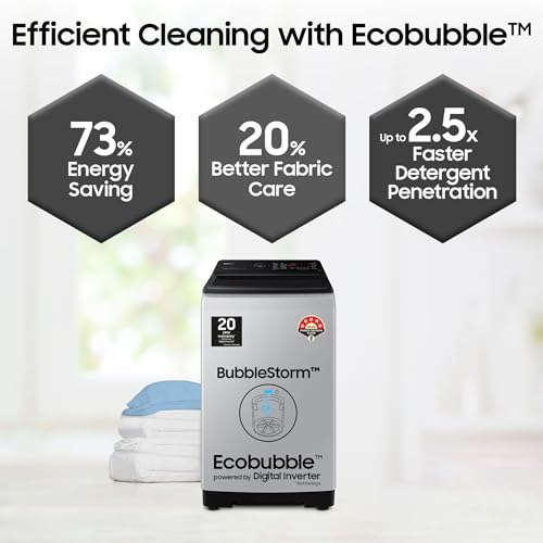 Image of Samsung 7 kg, Eco Bubble Technology, Wi-Fi, Soft Closing Door, Fully-Automatic Top Load Washing Machine (WA70BG4582BYTL, Hygiene Steam, Lavender Gray)