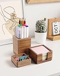 Ensemble organisateur de bureau en bois d'Acacia avec porte-notes collants, coupe stylo à crayon & Clip de papier, accessoires de bureau pour l'artisanat de marqueur 3)