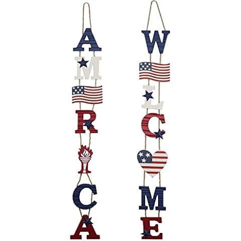 DECSPAS 4th of July Decorations Outdoor, 2 PCS AMERICA WELCOME Sign 4th of July Decor for the Home, American Flag Torch Patriotic Heart Ornaments Fourth of July Memorial Day Decorations for Outside Cover